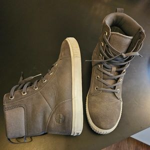 Timberland size 8 women's grey hi top sneakers boot white sole